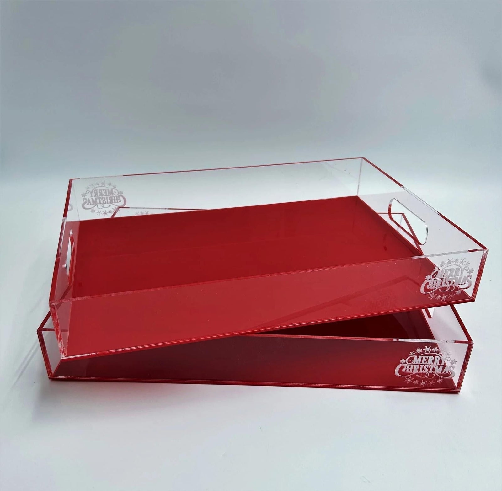 Christmas Red and Clear Acrylic Display Tray With Laser Engraving