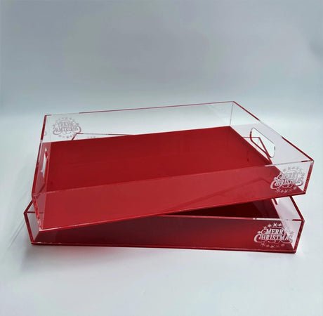 Christmas Red and Clear Acrylic Display Tray With Laser Engraving