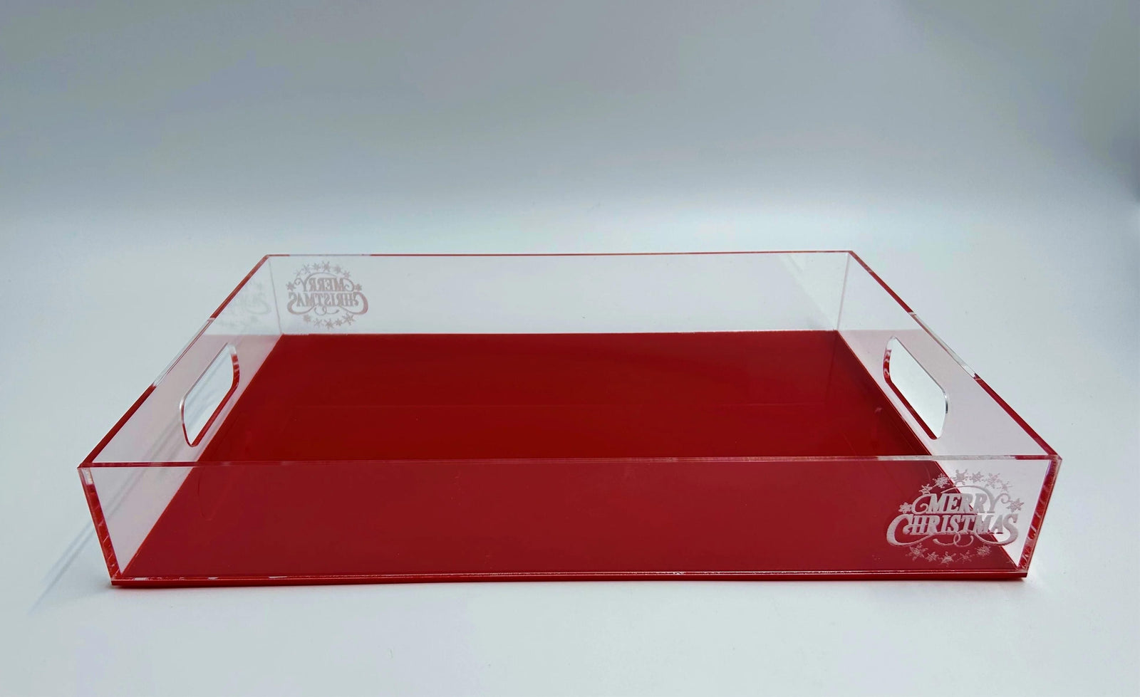 Clear and Red Acrylic Holiday Tray With Laser Engraving