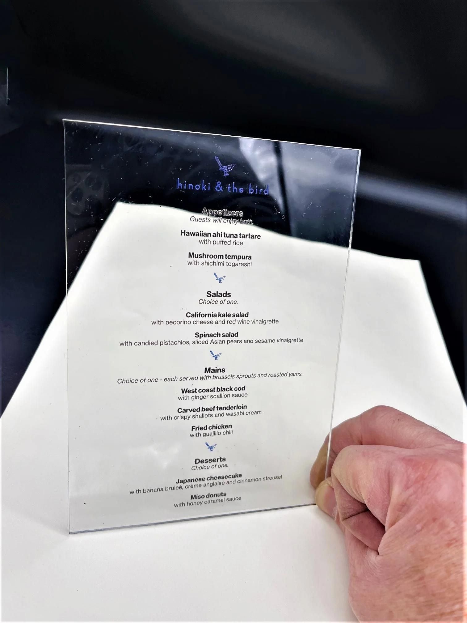 Custom Clear Acrylic UV Printed Menu