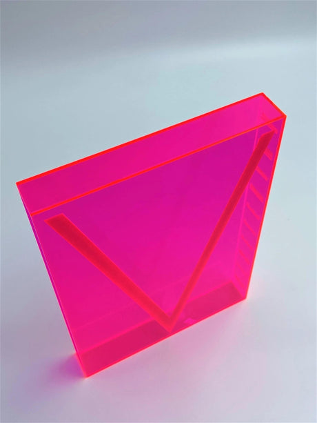 Custom Fluorescent Red Acrylic Book/Magazine Cover with Custom Engraved Designs