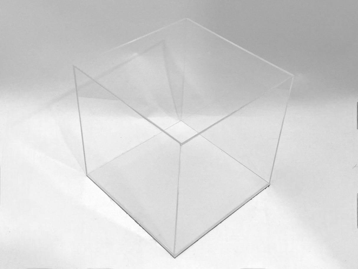 4" x 4" x 4" Clear Acrylic Display Case w/ White Acrylic Base 1/8" Thick