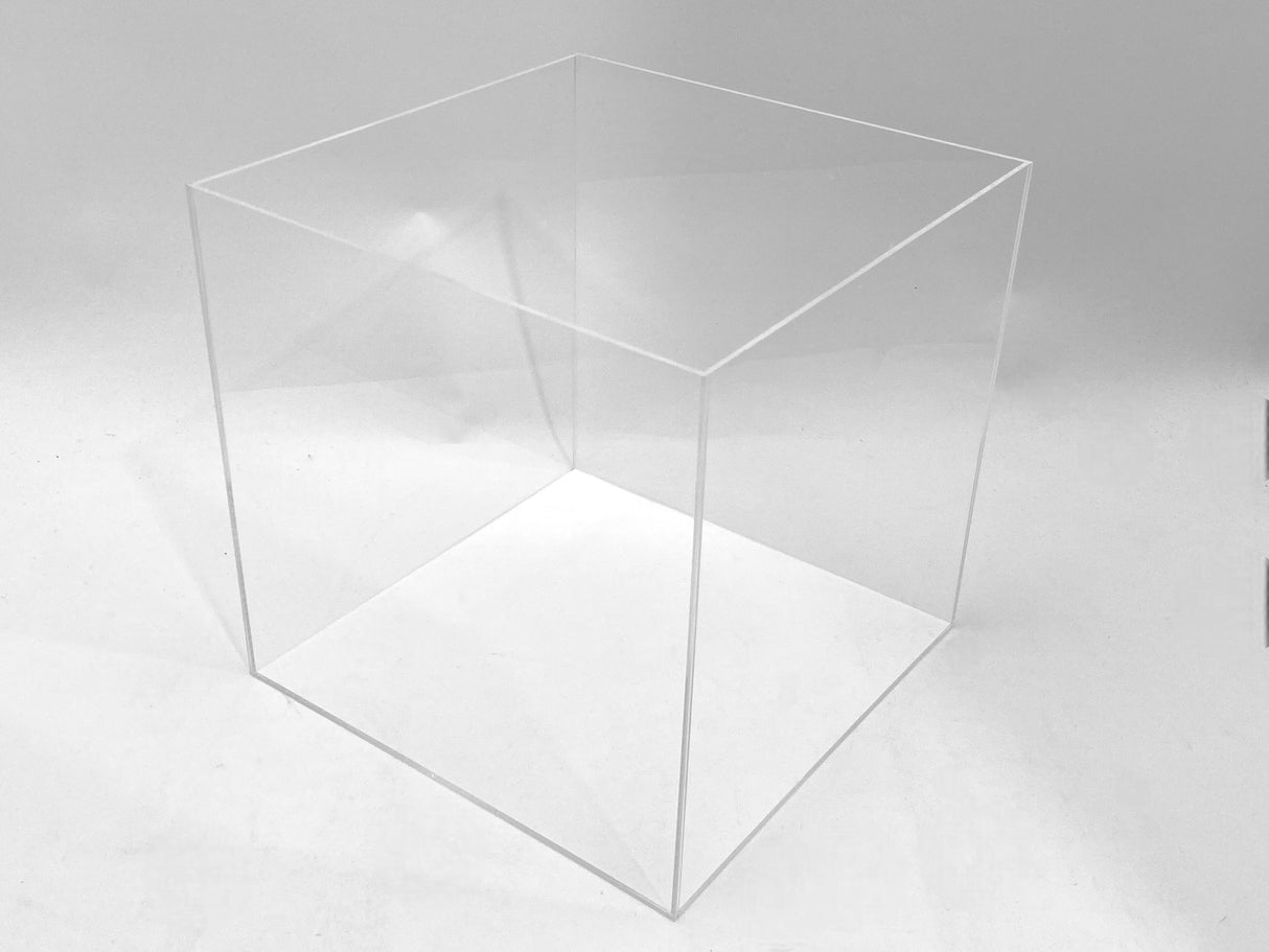 Caja acrílica transparente de 5 caras de 4" x 4" x 4" y 1/8" de grosor