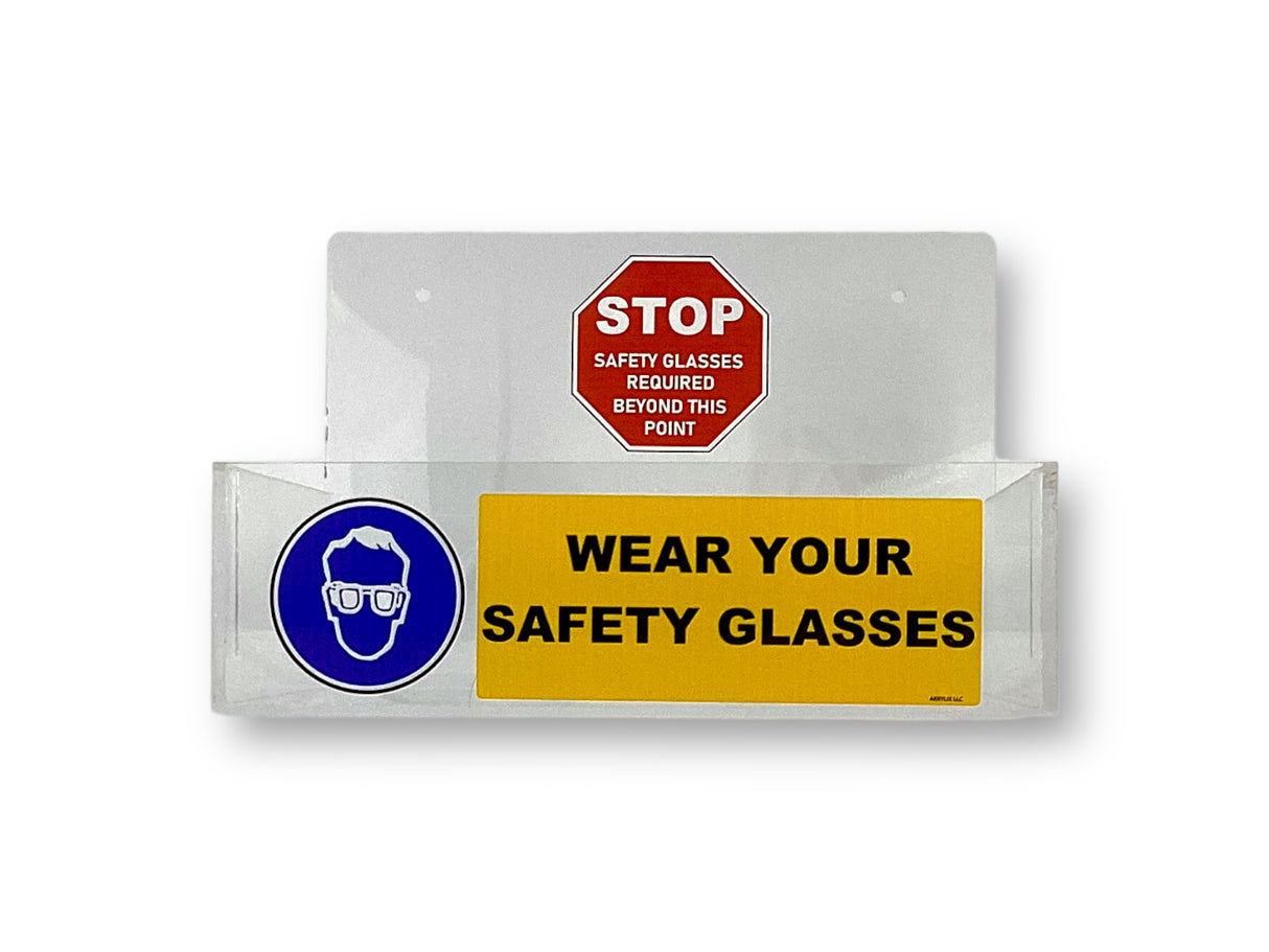 Open Clear Acrylic Wall Mountable Safety Glasses Dispenser - Blue