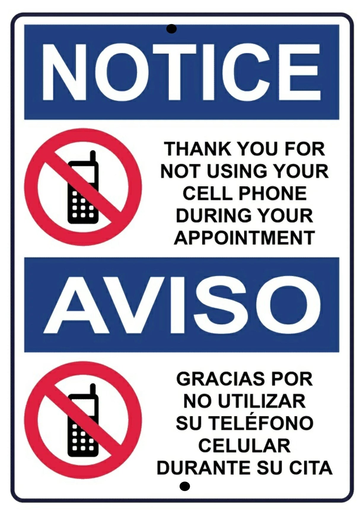 Vinyl PVC Sign - Bilingual Cell Phone Notice