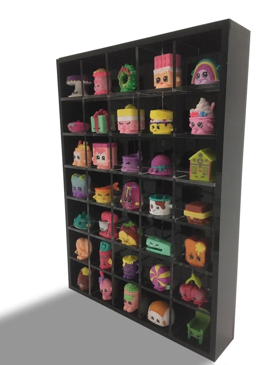 Black Wall Hanging Acrylic Showcase for Collectibles- 35 Openings Compatible with Shopkins