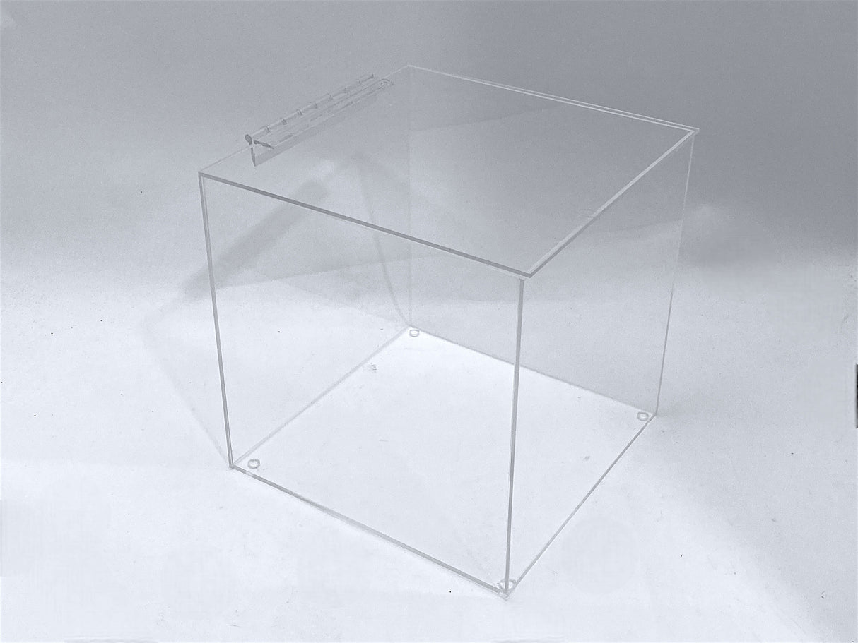 12" x 12" x 12" Clear Acrylic 5-Sided Box w/ Hinged Lid