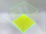 10" x 10" x 10" Clear Acrylic Display Case W/ Fluorescent Green Acrylic Base