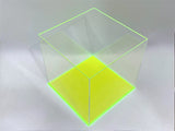 6" x 6" x 6" Clear Acrylic Display Case W/ Fluorescent Green Acrylic Base