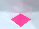 10" x 10" x 10" Clear Acrylic Display Case W/ Fluorescent Pink Acrylic Base