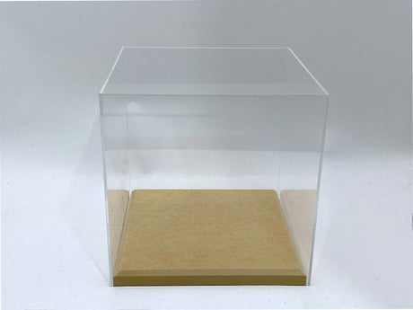 10" x 10" x 10" Clear Acrylic Display Case W/ Wooden Base