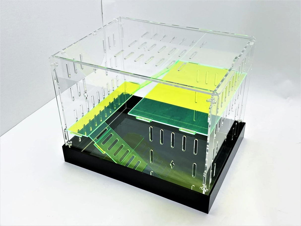 Large Clear and Fluorescent Green Acrylic Hamster Cage W/ Marbeled Black Acrylic Removable Base Tray