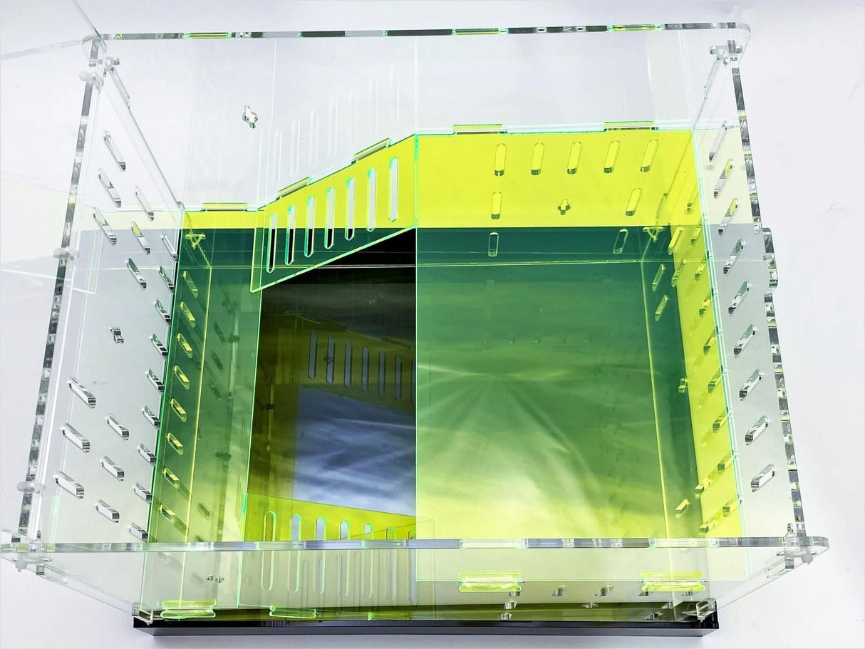 Large Clear and Fluorescent Green Acrylic Hamster Cage W/ Marbeled Black Acrylic Removable Base Tray