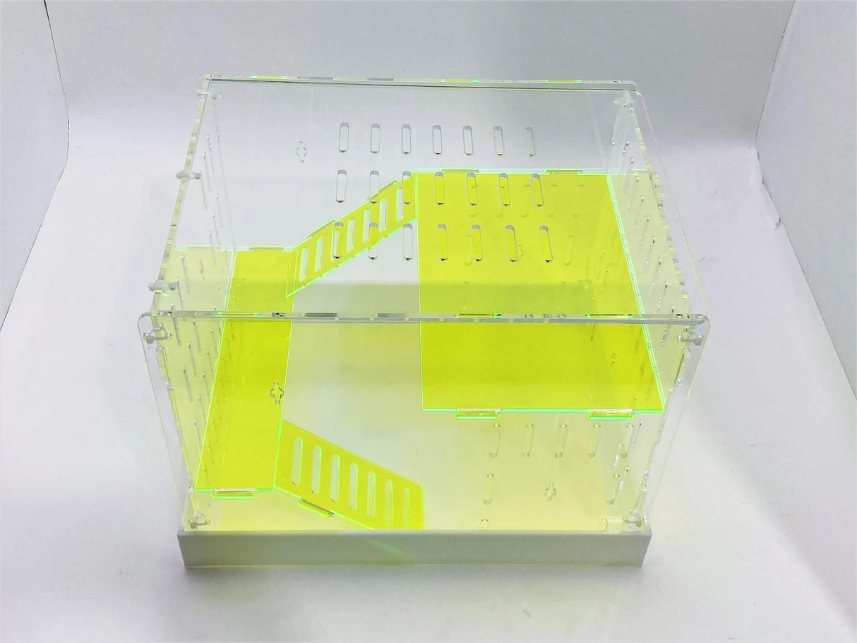 Extra Large Clear and Fluorescent Green Acrylic Hamster Cage W/ White Acrylic Removable Base Tray