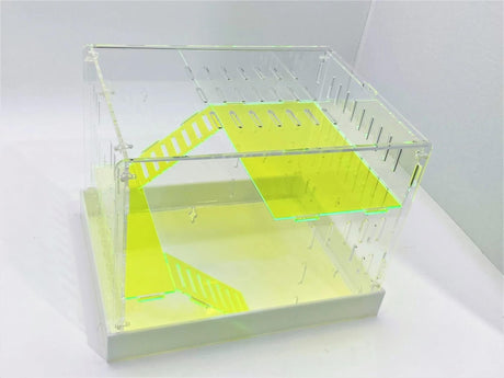 Large Clear and Fluorescent Green Acrylic Hamster Cage W/ White Acrylic Removable Base Tray