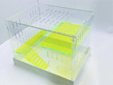 Extra Large Clear and Fluorescent Green Acrylic Hamster Cage W/ White Acrylic Removable Base Tray