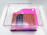 Extra Large Clear and Fluorescent Pink Acrylic Hamster Cage W/ Black Removable Base Tray