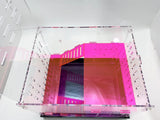 Extra Large Clear and Fluorescent Pink Acrylic Hamster Cage W/ Black Removable Base Tray