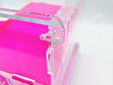 Large Clear and Fluorescent Pink Acrylic Hamster Cage W/ White Acrylic Removable Base Tray