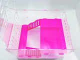 Large Clear and Fluorescent Pink Acrylic Hamster Cage W/ White Acrylic Removable Base Tray