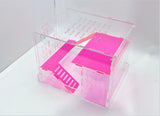 Large Clear and Fluorescent Pink Acrylic Hamster Cage W/ Clear Acrylic Removable Base Tray