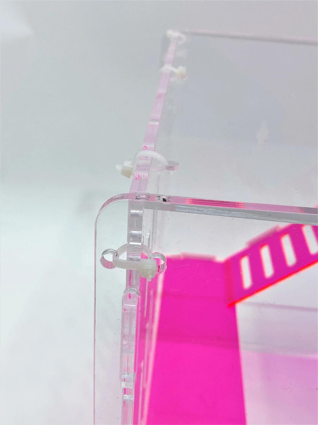 Large Clear and Fluorescent Pink Acrylic Hamster Cage W/ Clear Acrylic Removable Base Tray