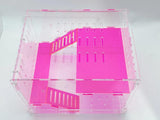 Large Clear and Fluorescent Pink Acrylic Hamster Cage W/ Clear Acrylic Removable Base Tray