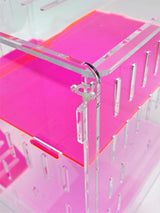 Large Clear and Fluorescent Pink Acrylic Hamster Cage W/ Clear Acrylic Removable Base Tray