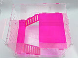 Large Clear and Fluorescent Pink Acrylic Hamster Cage W/ Clear Acrylic Removable Base Tray