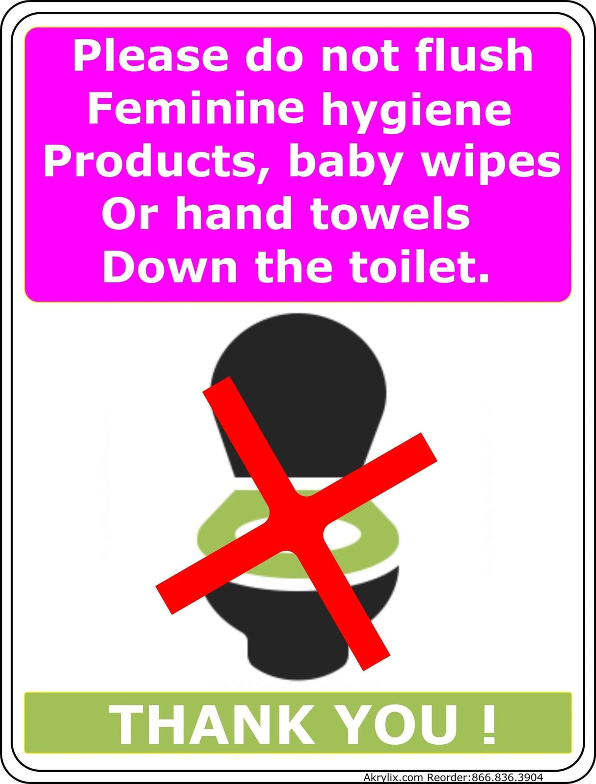 Vinyl PVC Sign - "Please Do Not Flush Hygiene Products, Baby Wipes, or Hand Towels Down the Toilet" Ver. 2