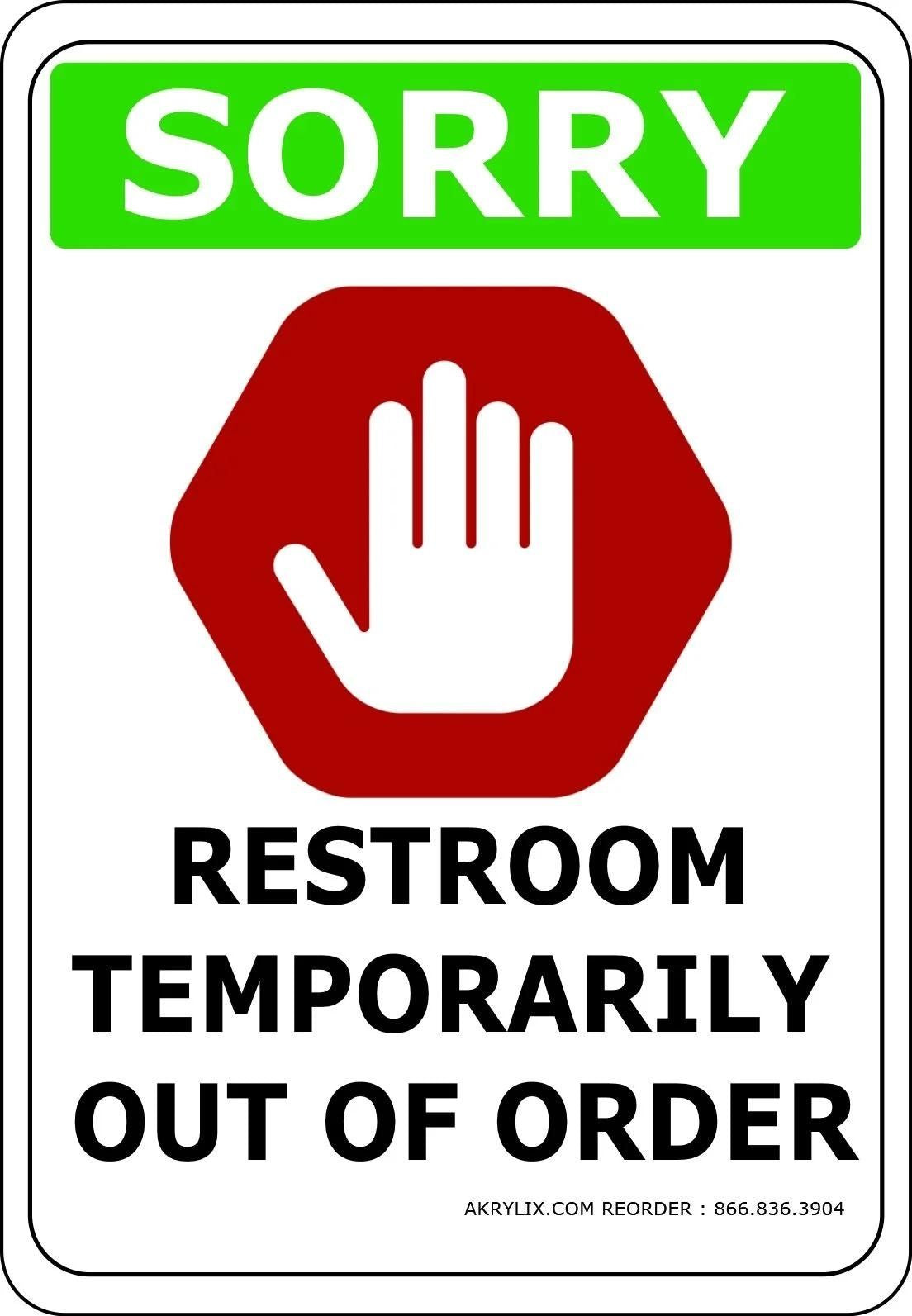 Vinyl PVC Sign - "Sorry Restroom Temporarily Out of Order"