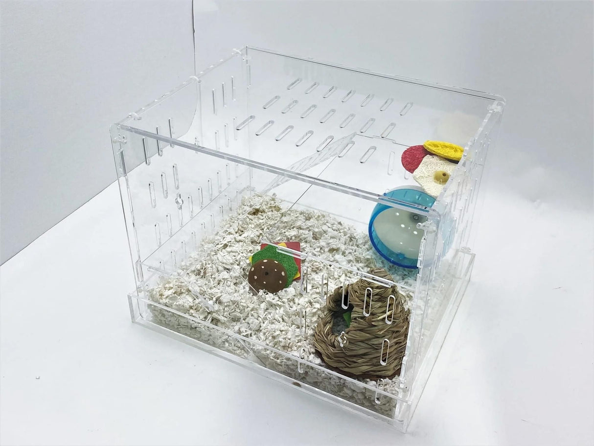 Large Clear Acrylic Hamster Cage W/ Clear Acrylic Removable Base Tray