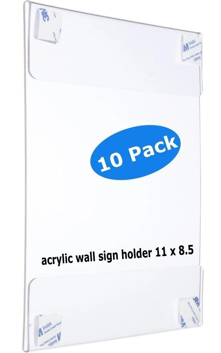 Premium Acrylic Wall Mount Display Sign Holder with Adhesives Ad Frame - 10 Pack