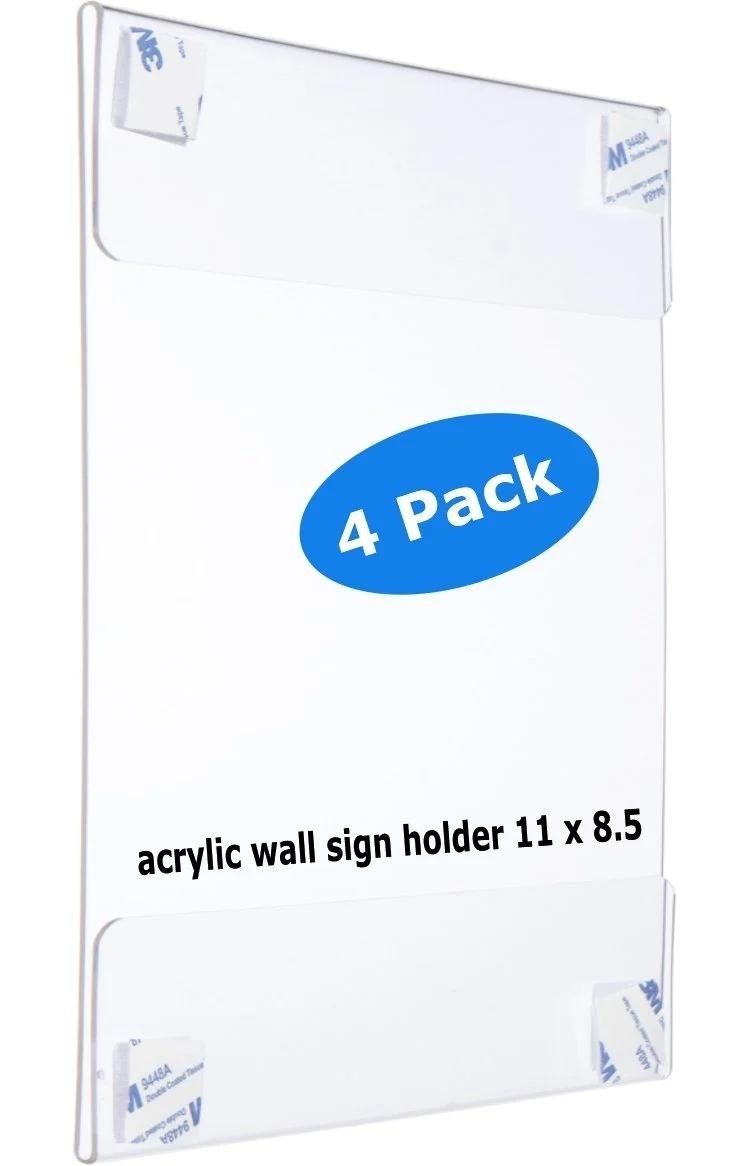 Premium Acrylic Wall Mount Display Sign Holder with Adhesives Ad Frame - 4 Pack