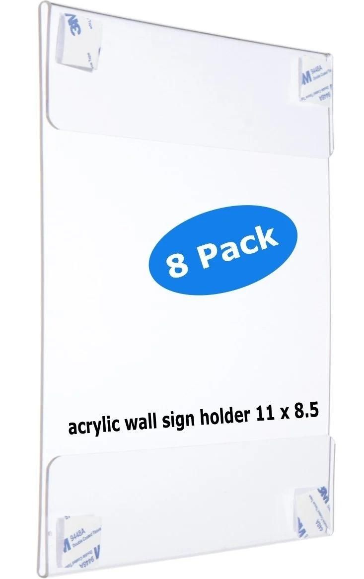 Premium Acrylic Wall Mount Display Sign Holder with Adhesives Ad Frame - 8 Pack